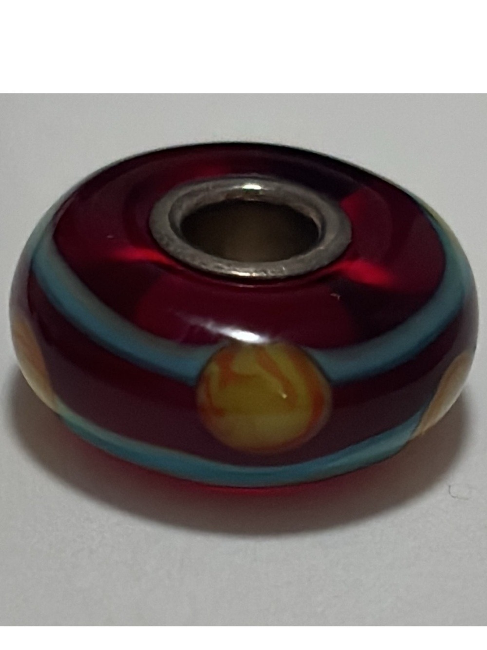 Trollbeads Red China bead Red and Teal Glass charm sterling silver core